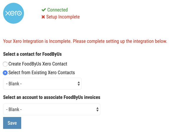 Xero Settings in FoodByUs